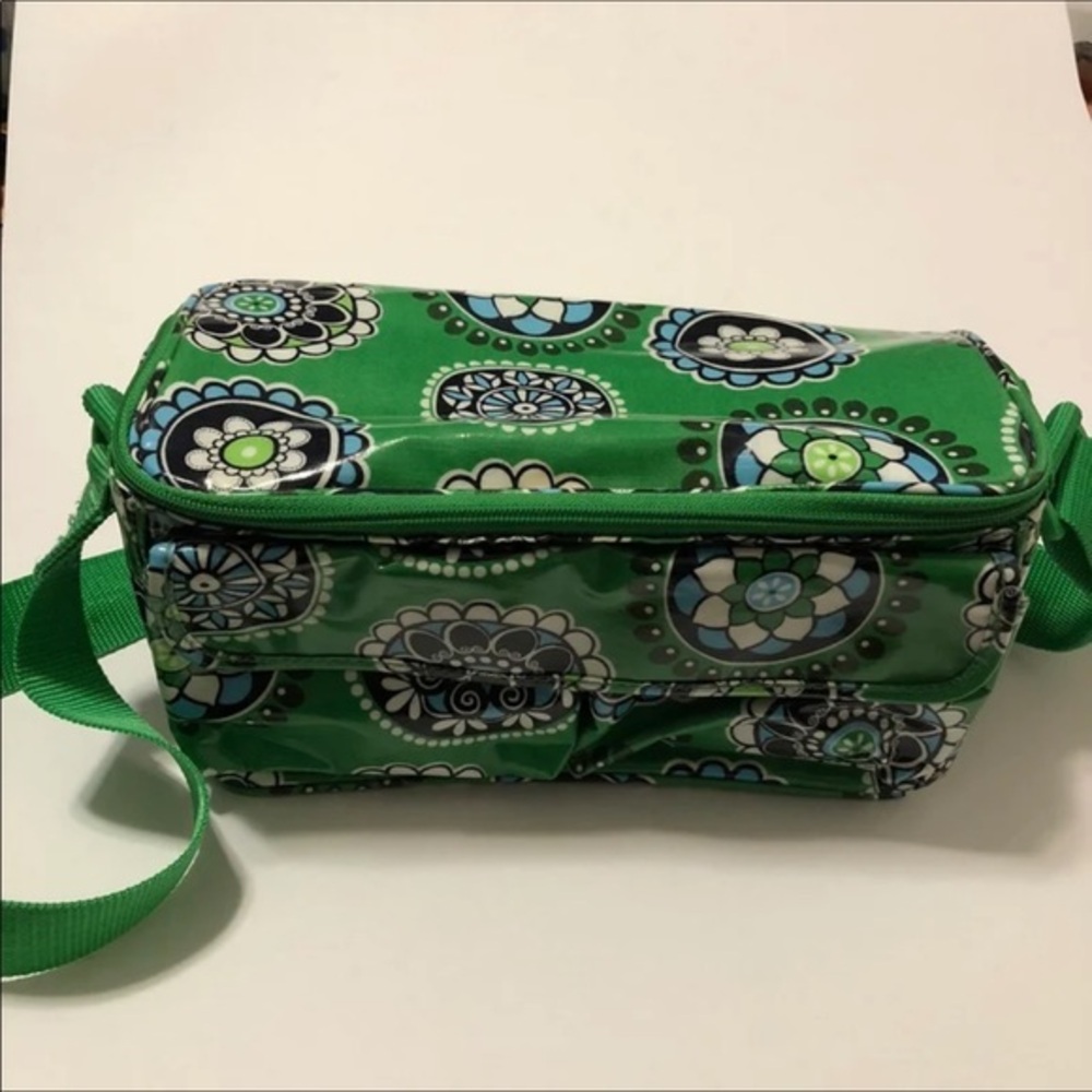 Vera‎ Bradley Lunch Cooler Bag Green Paisley Full Zip Shoulder Strap